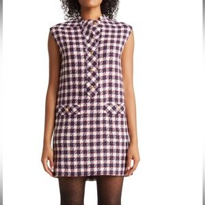 Gucci Sylvie Vichy Check Tweed Wool-Blend Mini Dress Size IT 42